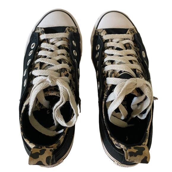 Converse All Star Black & Animal Print Sneakers Size 2 - Picture 4 of 8
